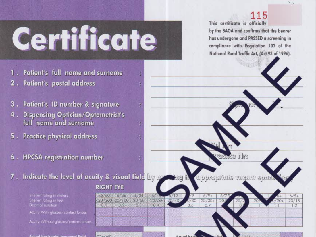 Picture of Driver's License Screening Certificate